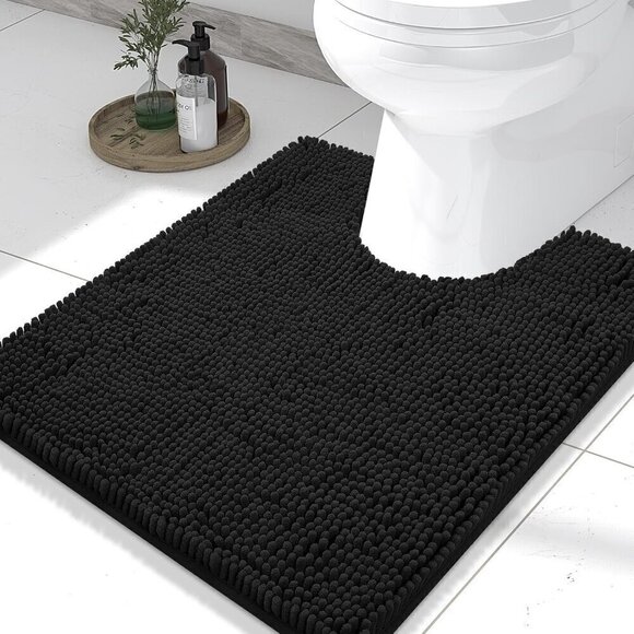 NWT Black toilet rug mat u-shaped nonslip rubber absorbent soft - Picture 1 of 6